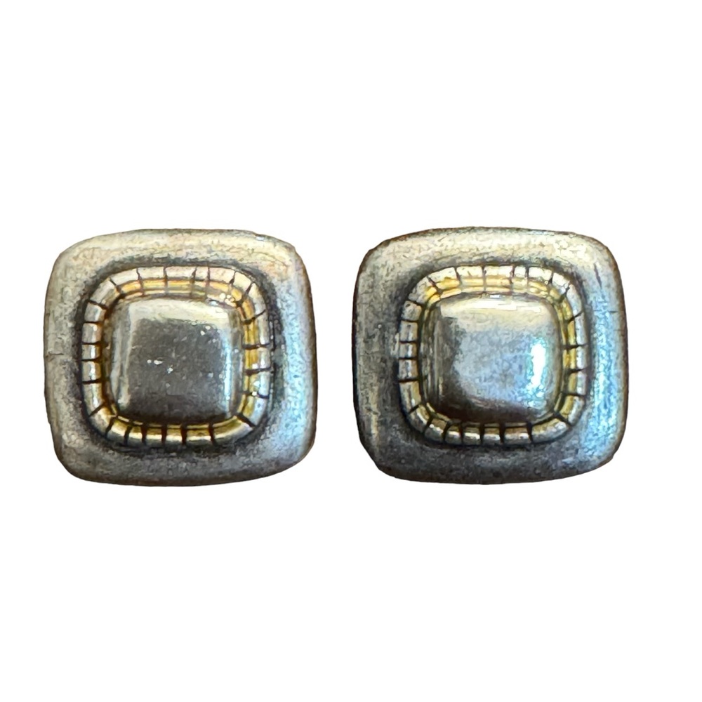 Silver Gold Tone Metal Vintage Earrings Signed